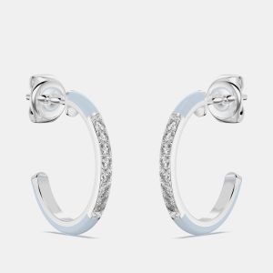 Light Blue Ceramic Sterling Silver Lab Grown Diamonds C Hoop Earrings, Earrings - Luxury Closet