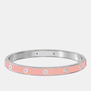 14K Yellow Gold 925 Sterling Silver Ceramic Hinged Bezel Set Bangle, Bracelets - Luxury Closet