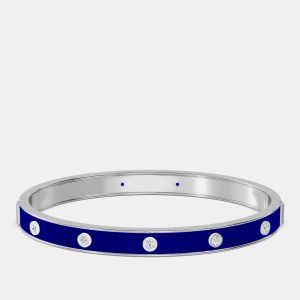 14K Yellow Gold 925 Sterling Silver Ceramic Hinged Bezel Set Bangle, Bracelets - Luxury Closet
