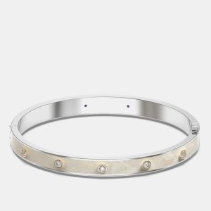 14K Yellow Gold 925 Sterling Silver Ceramic Hinged Bezel Set Bangle, Bracelets - Luxury Closet