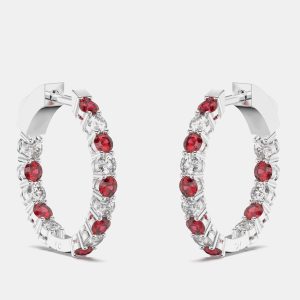 925 Sterling Silver Hoop Color & Lab Grown Diamond Earrings, Earrings - Luxury Closet