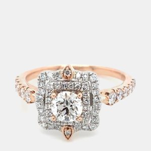14K White gold, Rose gold Round Cut Scalloped Halo Ring (1.0Ctw), Rings - Luxury Closet