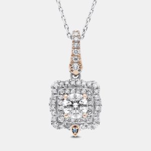 14K Rose Gold/White Gold Round Cut Scalloped Halo Pendant (0.80ctw), Necklaces - Luxury Closet