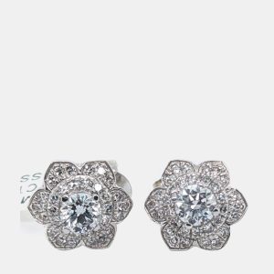 14K Rose Gold/White Gold Round Cut White Flower Earring (1.0ctw), Earrings - Luxury Closet