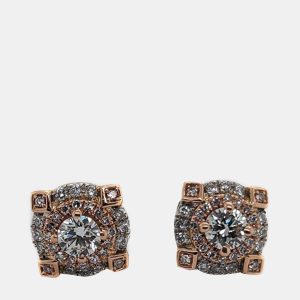 14K Rose Gold/White Gold Round Cut White Halo Earring (1.30ctw), Earrings - Luxury Closet