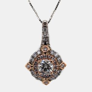 14K Rose Gold/White Gold Round Cut White Halo Pendant (0.90ctw), Necklaces - Luxury Closet