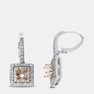14K Rose Gold/White Gold Round Cut Cushion Halo Earrings (1.286 Ct), Earrings - Luxury Closet