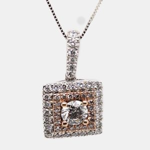 Rose Gold/White Gold Round Cut Cushion Halo Pendant (0.91Ct), Necklaces - Luxury Closet