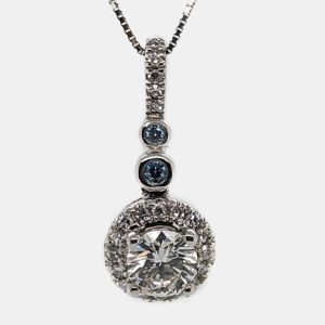 14K White Gold Blue Round Cut White Halo Pendant (0.68Ct), Necklaces - Luxury Closet