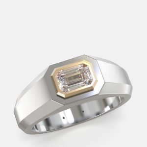 Emerald Lab Grown Diamonds Solitaire Silver Ring + Gold Bezel (0.75 ctw) US 7, Rings - Luxury Closet