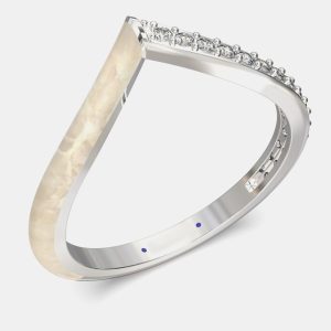 Pearly White Ceramic Chevron Style Sterling Silver Lab Grown Diamond Ring US 7, Rings - Luxury Closet catalog