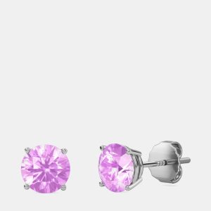 10K White Gold Round Lab Created Pink Sapphire Stone Solitaire Earring (2.00 ctw), Earrings - Luxury Closet