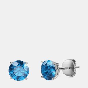 10K White Gold Round Lab Created London Blue Stone Solitaire Earring (2.00 ctw), Earrings - Luxury Closet