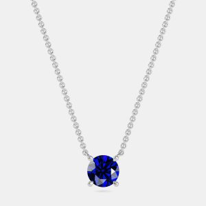 10K Round Created Blue Sapphire Birthstone Solitaire Pendant (2.00 ctw), Necklaces - Luxury Closet catalog