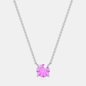 10K Round Created Pink Sapphire Birthstone Solitaire Pendant (2.00 ctw), Necklaces - Luxury Closet catalog