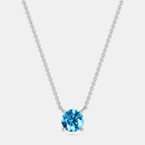 10K White Gold Round Lab Created London Blue Stone Solitaire Pendant (2.00 ctw), Necklaces - Luxury Closet