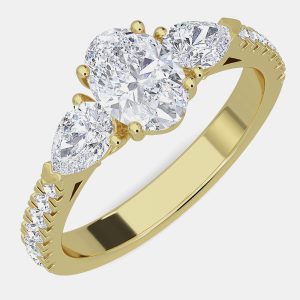 14K Yellow Gold Pear Shaped With Round Lab Grown Diamonds Bridal Ring (1.50Ctw With 3/4Th Ct), Rings - Luxury Closet catalog