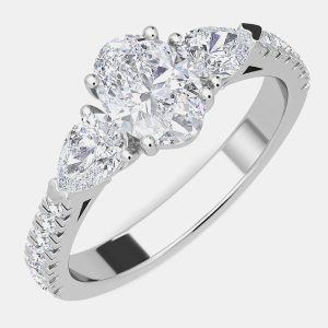 14K White Gold Pear Shaped With Round Lab Grown Diamonds Bridal Ring (1.50Ctw With 3/4Th Ct) US 7, Rings - Luxury Closet catalog