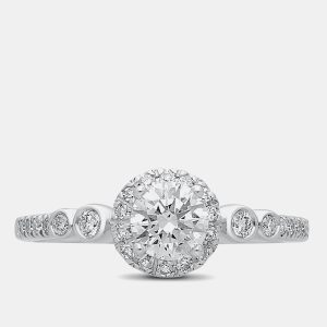14K White gold 0.80Ct Round Cut Halo Lab Grown Diamonds Bridal Ring US 7, Rings - Luxury Closet catalog
