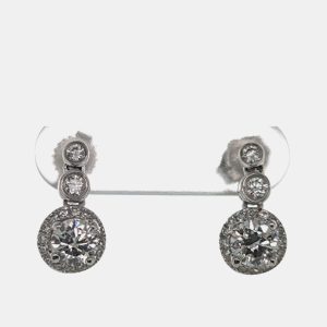 14K Yellow gold Blue Round Cut White Halo Lab Grown Diamonds Earrings (0.903Ct), Earrings - Luxury Closet