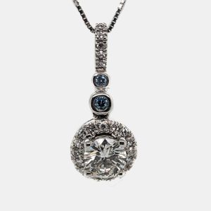 14K White gold Blue Round Cut White Halo Lab Grown Diamonds Pendant (0.68Ctw), Necklaces - Luxury Closet