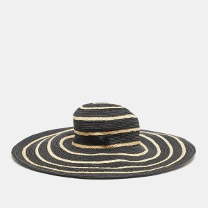 Maison Michel Paris Black Striped Straw Ursula Hat L, Apparel & Accessories - Luxury Closet