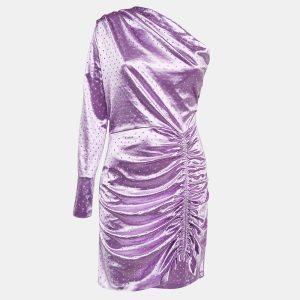 Maje Purple Rhinestone Embellished Stretch Satin Asymmetric Mini Dress XL, Dresses - Luxury Closet