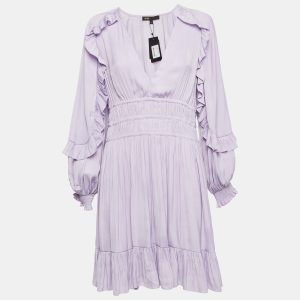 Maje Light Purple Satin Ruffled Ralya Short Dress XL, Dresses - Luxury Closet