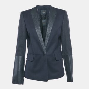 Maje Navy Blue Leather Trim and Wool Single Breasted Blazer M, Coats & Jackets - Luxury Closet catalog