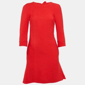 Maje Red Textured Crepe Bow Detail Mini Dress S, Dresses - Luxury Closet