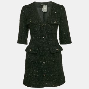 Maje Black Sequin Lurex Tweed Mini Dress XS, Dresses - Luxury Closet catalog