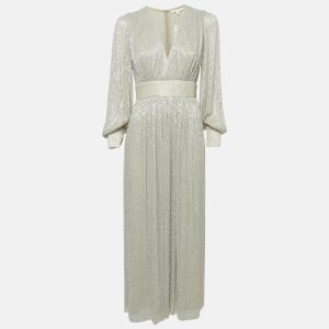 Maje Grey Lurex Plisse Long Dress M, Dresses - Luxury Closet catalog