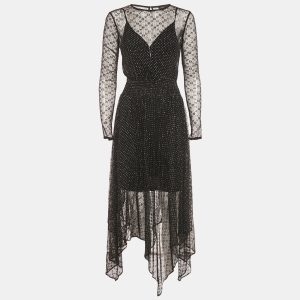 Maje Black Glitter Mesh Ruche Detail Asymmetric Midi Dress S, Dresses - Luxury Closet catalog