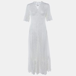 Maje White Guipure Lace Paneled Long Dress XL, Dresses - Luxury Closet