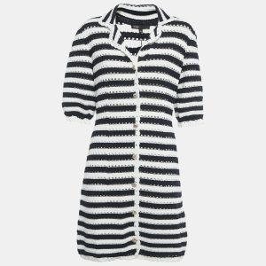 Maje White/Navy Blue Striped Crochet Rosette Mini Dress M, Dresses - Luxury Closet catalog