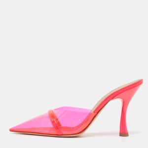 Malone Souliers Neon Pink Patent Leather and PVC Joella Slide Sandals Size 38, Sandals - Luxury Closet