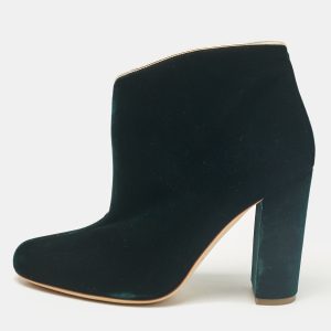 Malone Souliers Green Leather Velvet Eula Ankle Length Boots Size 36.5, Boots - Luxury Closet catalog