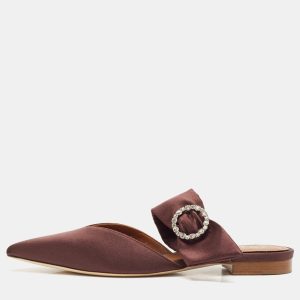 Malone Souliers Brown Satin Maite Crystal Buckle Flats Size 40, Sandals - Luxury Closet