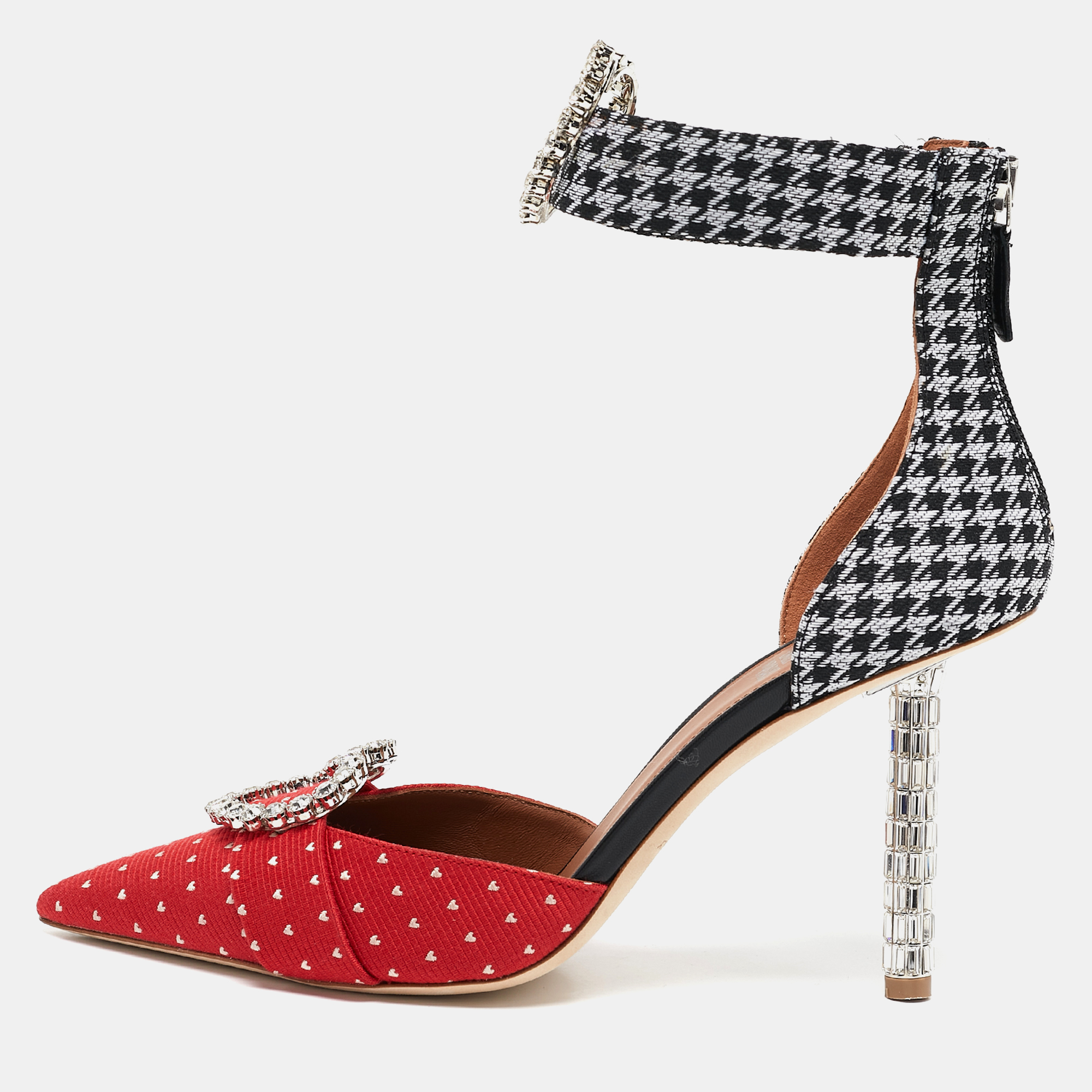 Malone Souliers Red/Black Canvas Camille Ankle Strap Pumps Size 39, Pumps - Luxury Closet