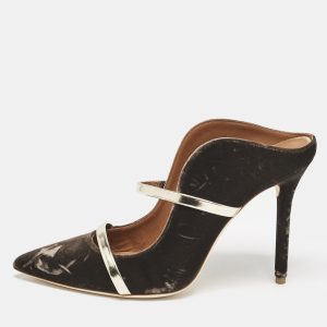 Malone Souliers Brown/Gold Velvet and Leather Maureen Mules Size 40, Sandals - Luxury Closet