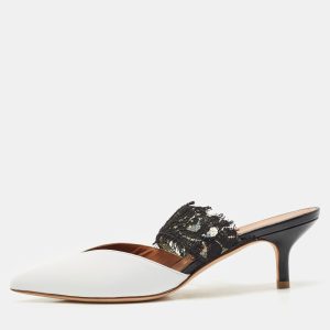 Malone Souliers x Emanuel Ungaro White/Black Lace and Leather Maisie Mules Size 36, Sandals - Luxury Closet