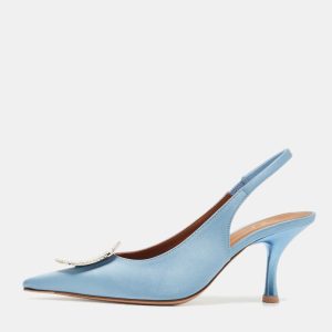 Malone Souliers Light Blue Satin Vilma Crystals Slingback Pumps Size 36, Pumps - Luxury Closet