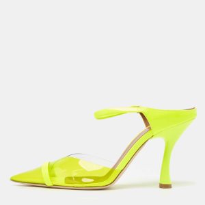 Malone Souliers Neon Yellow PVC and Patent Leather Iona Mules Size 38.5, Sandals - Luxury Closet