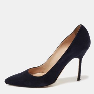 Manolo Blahnik Navy Blue Suede BB Pointed Toe Pumps Size 35.5, Pumps - Luxury Closet catalog