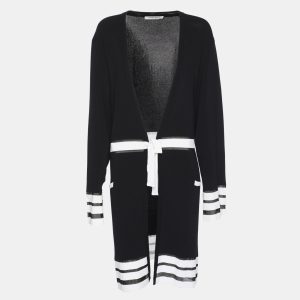 Marina Rinaldi Navy Blue/White Rib Knit Belted Cardigan L, Sweaters & Cardigans - Luxury Closet