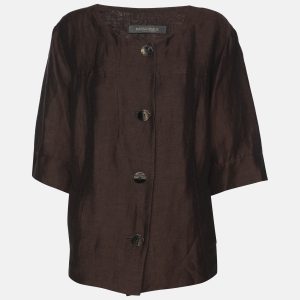 Marina Rinaldi Brown Linen Blend Short Sleeves Jacket L, Coats & Jackets - Luxury Closet catalog