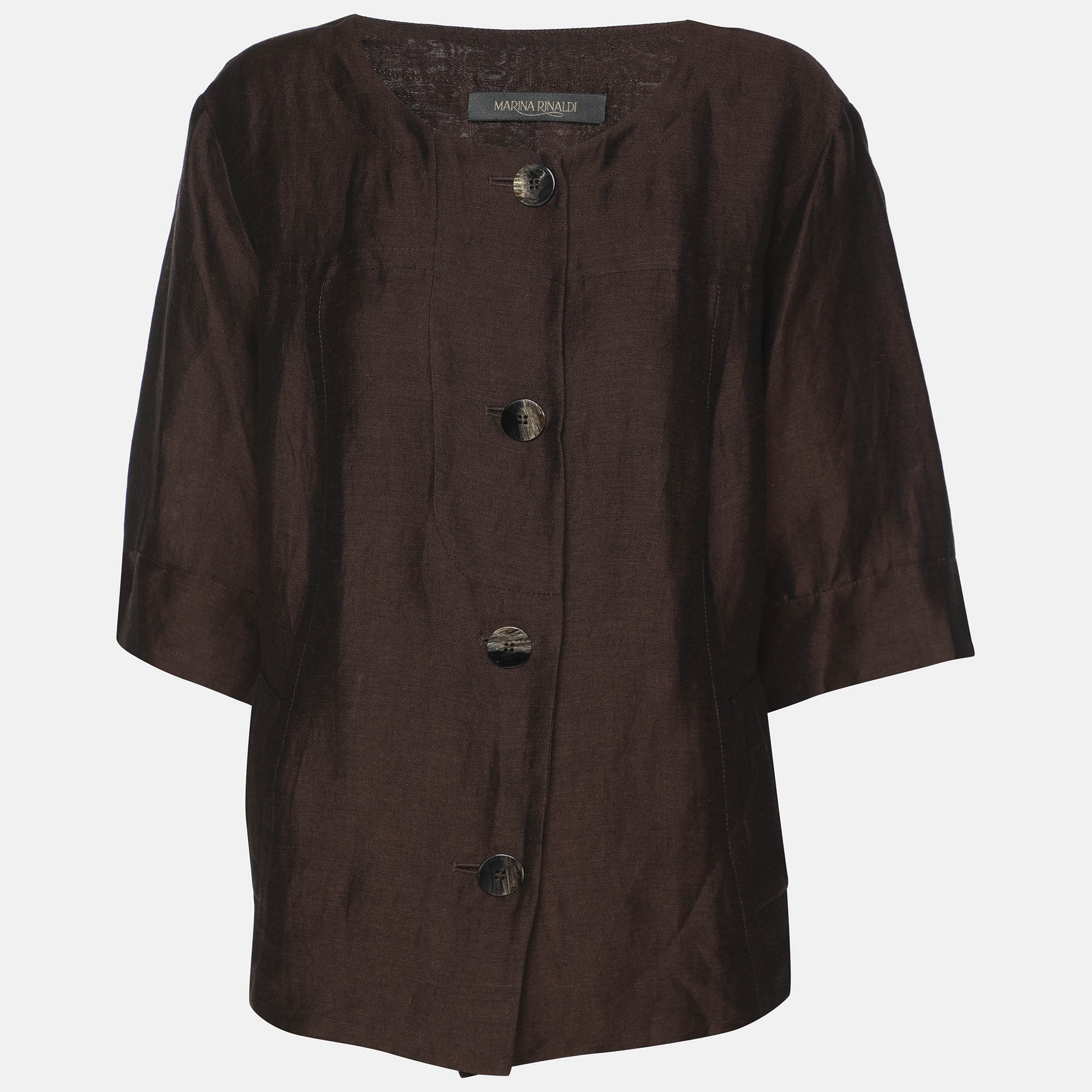 Marina Rinaldi Brown Linen Blend Short Sleeves Jacket L, Coats & Jackets - Luxury Closet catalog