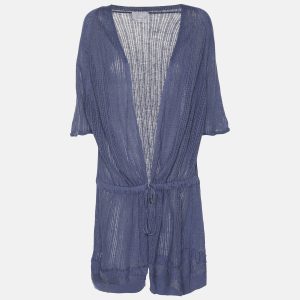 Voyage by Marina Rinaldi Blue Linen Knit Belted Cardigan L, Sweaters & Cardigans - Luxury Closet