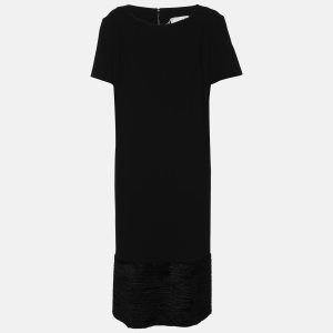 Voyage by Marina Rinaldi Black Crepe Pleated Neck Midi Dress L, Dresses - Luxury Closet
