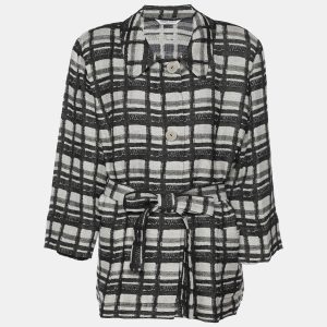 Marina Rinaldi Black/Off White Check Print Linen Blend Belted Blazer M, Coats & Jackets - Luxury Closet catalog